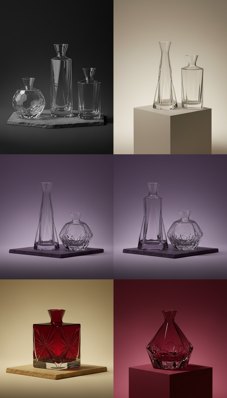 Geometric Crystal Carafe with Faceted Sides