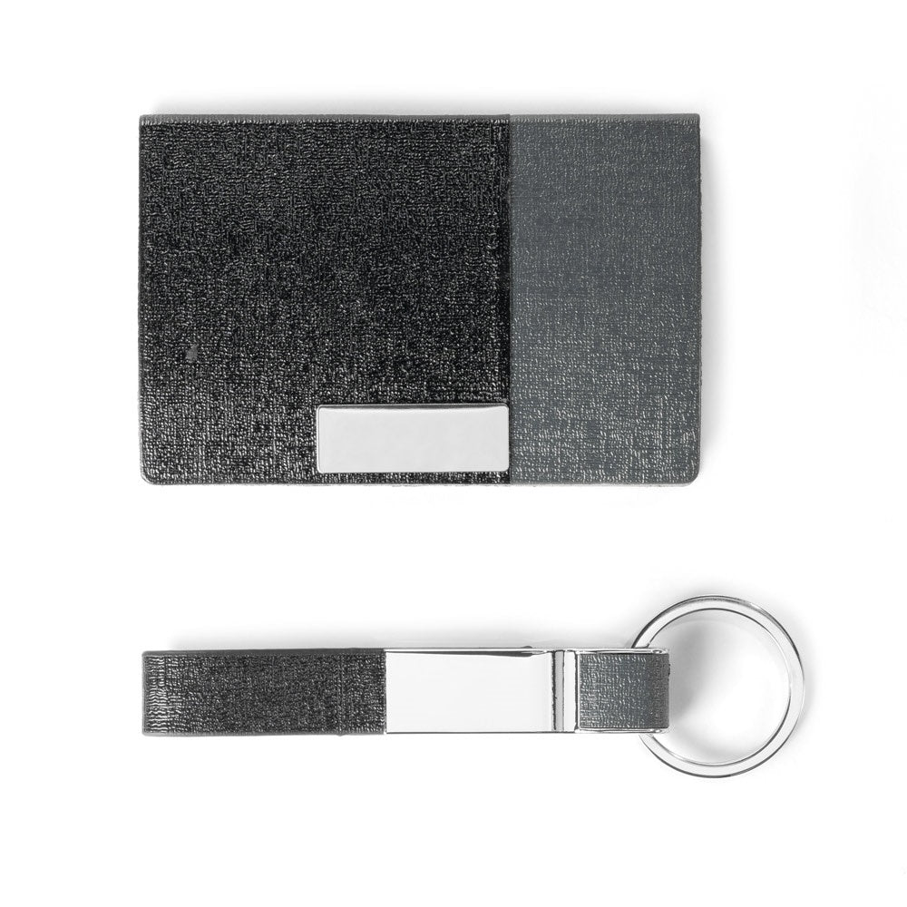 TRAVOLTA. Metal and PU card and keyring set