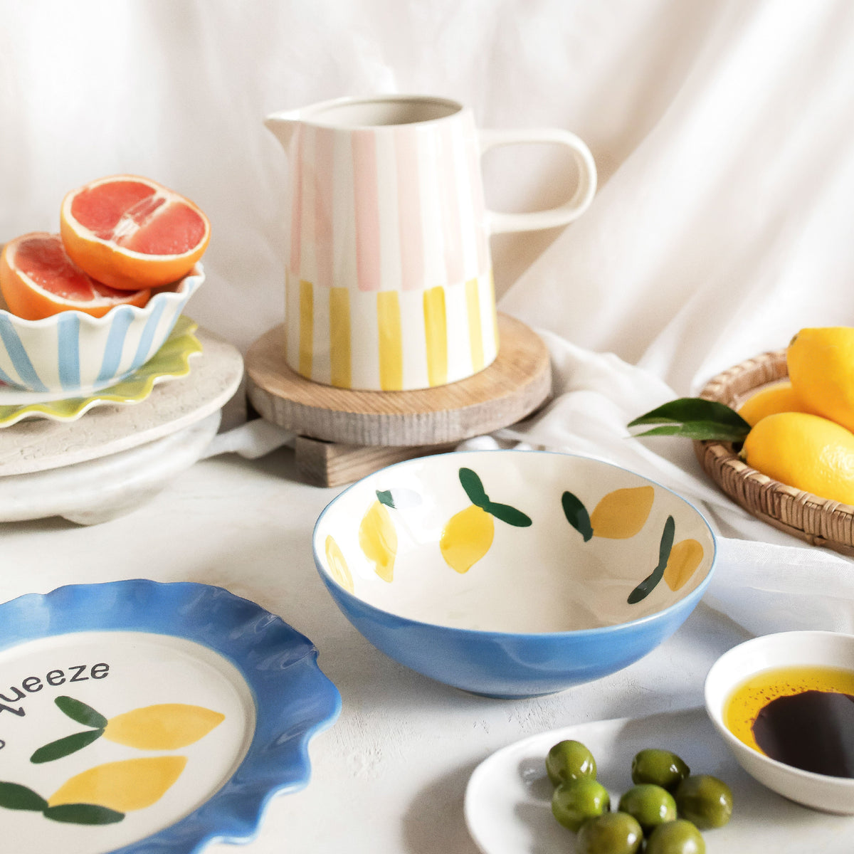 Lemons Stoneware Bowl | Blue | 18cm