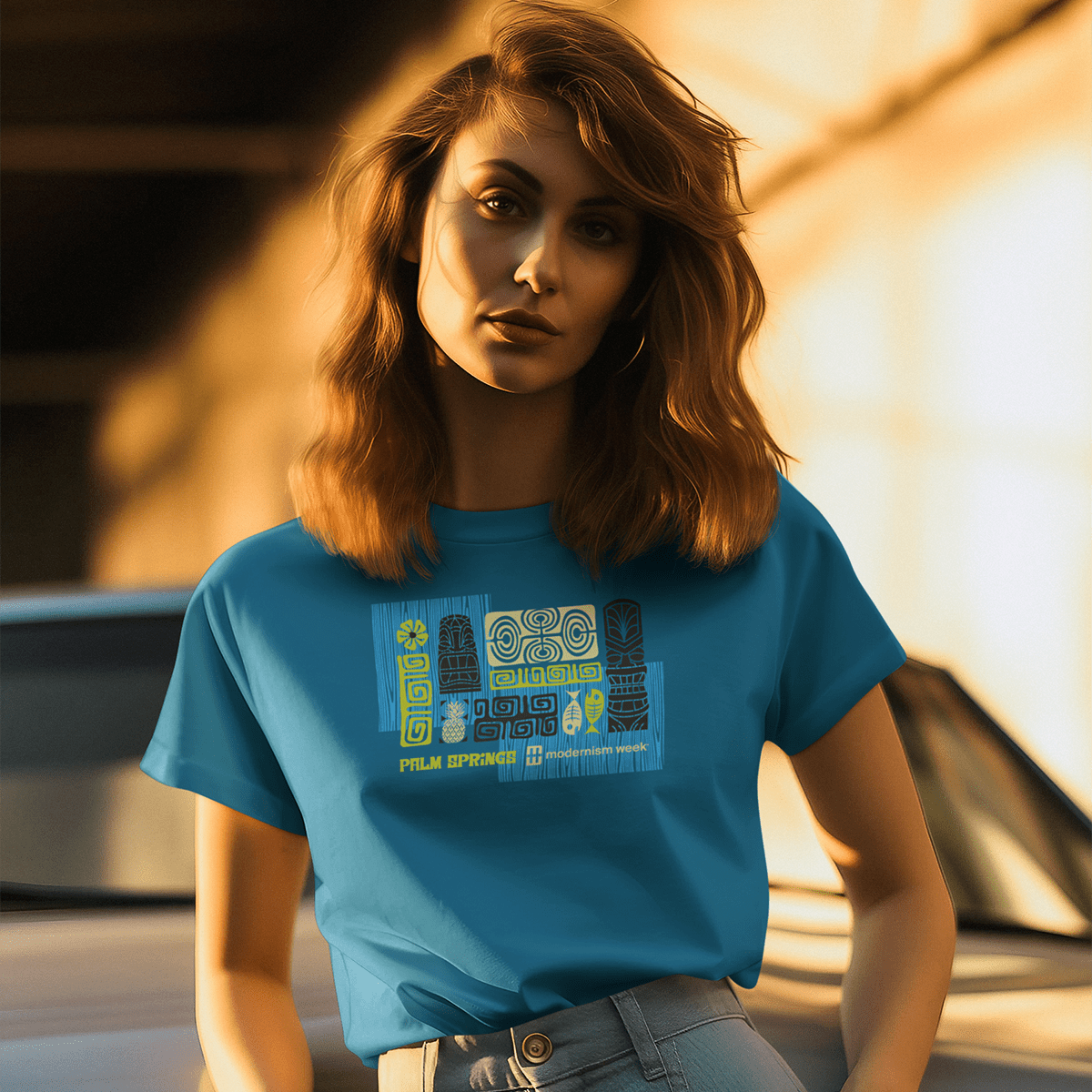 Modernism Week Tiki Unisex T-shirt - Electric Blue