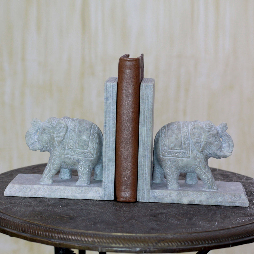 Hand Crafted Soapstone Elephant Bookend Pair - Elephant Knowledge