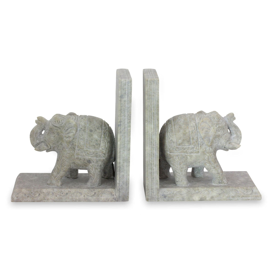 Hand Crafted Soapstone Elephant Bookend Pair - Elephant Knowledge