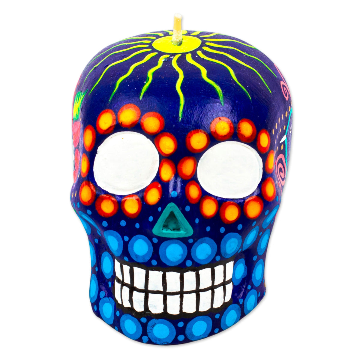Hand Painted Mexican Day of the Dead Purple Skull Candle - Colorful Purple Skull