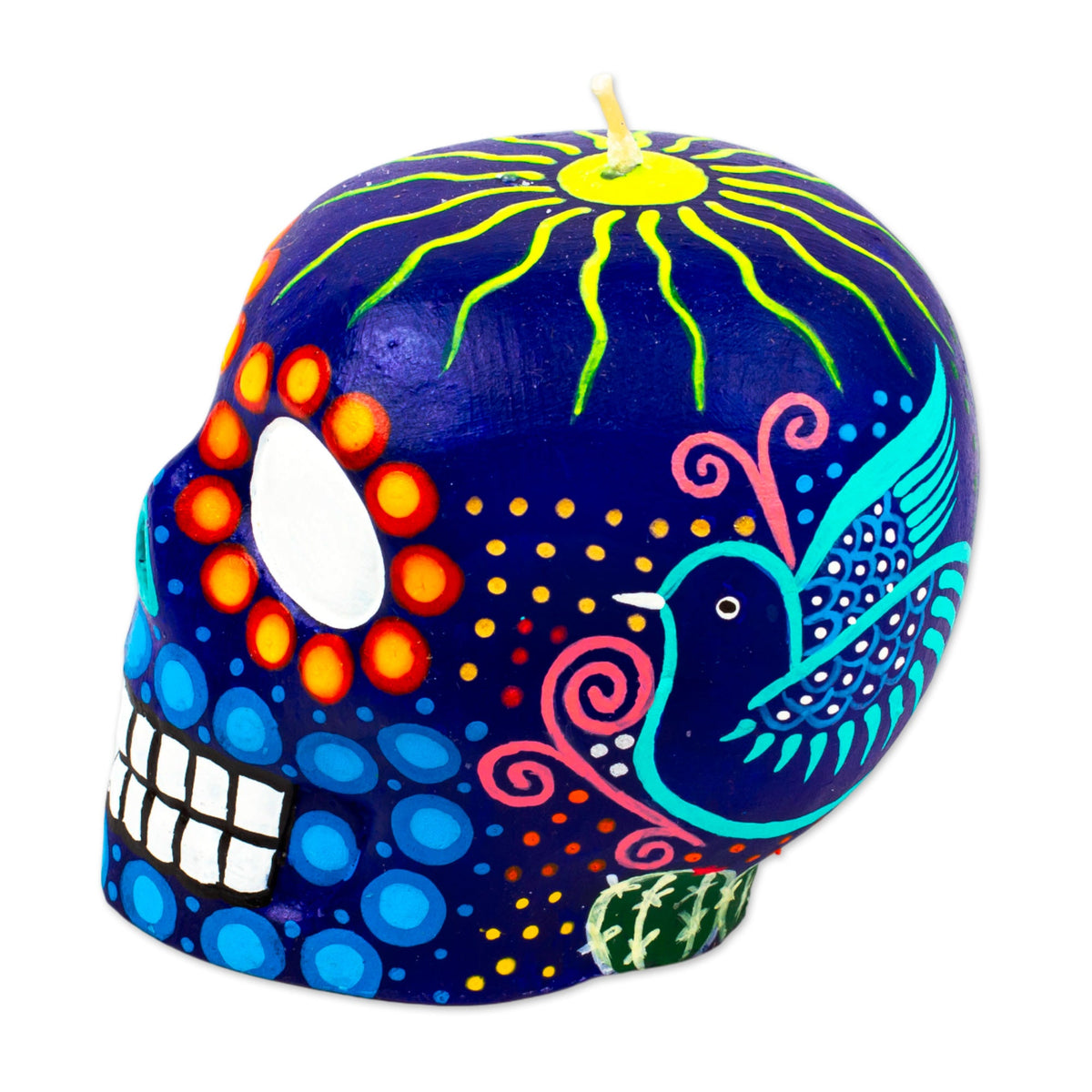 Hand Painted Mexican Day of the Dead Purple Skull Candle - Colorful Purple Skull