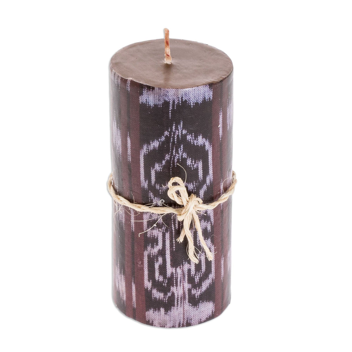 Handmade Brown Pillar Candle with Ikat Motifs from Guatemala - Coban Coffee