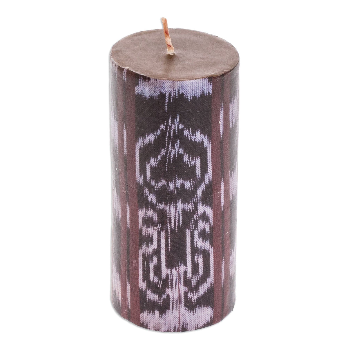 Handmade Brown Pillar Candle with Ikat Motifs from Guatemala - Coban Coffee