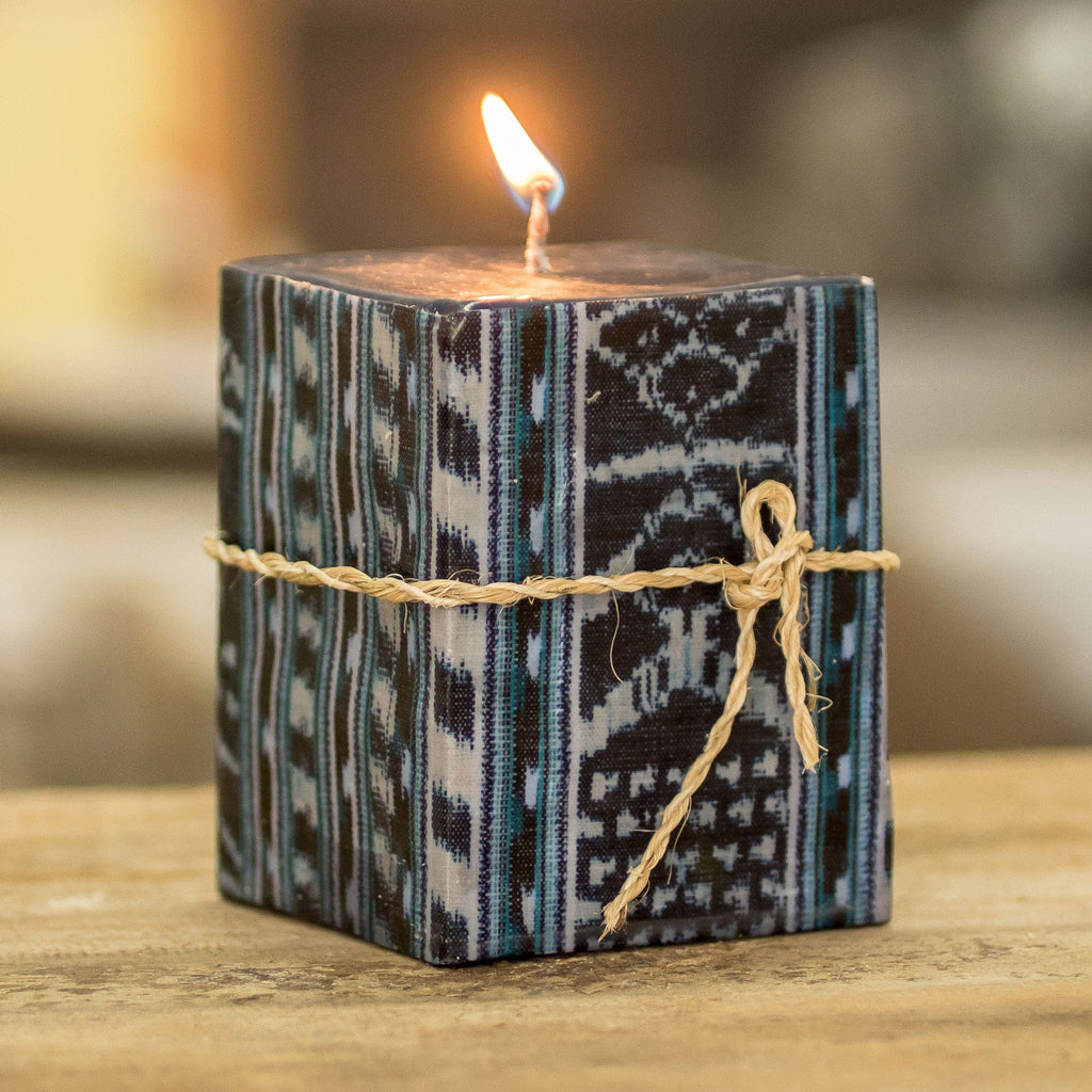 Square Candle with Textile Motifs Handmade in Guatemala - Semuc Champey Motifs