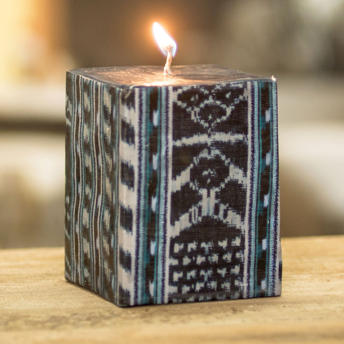 Square Candle with Textile Motifs Handmade in Guatemala - Semuc Champey Motifs