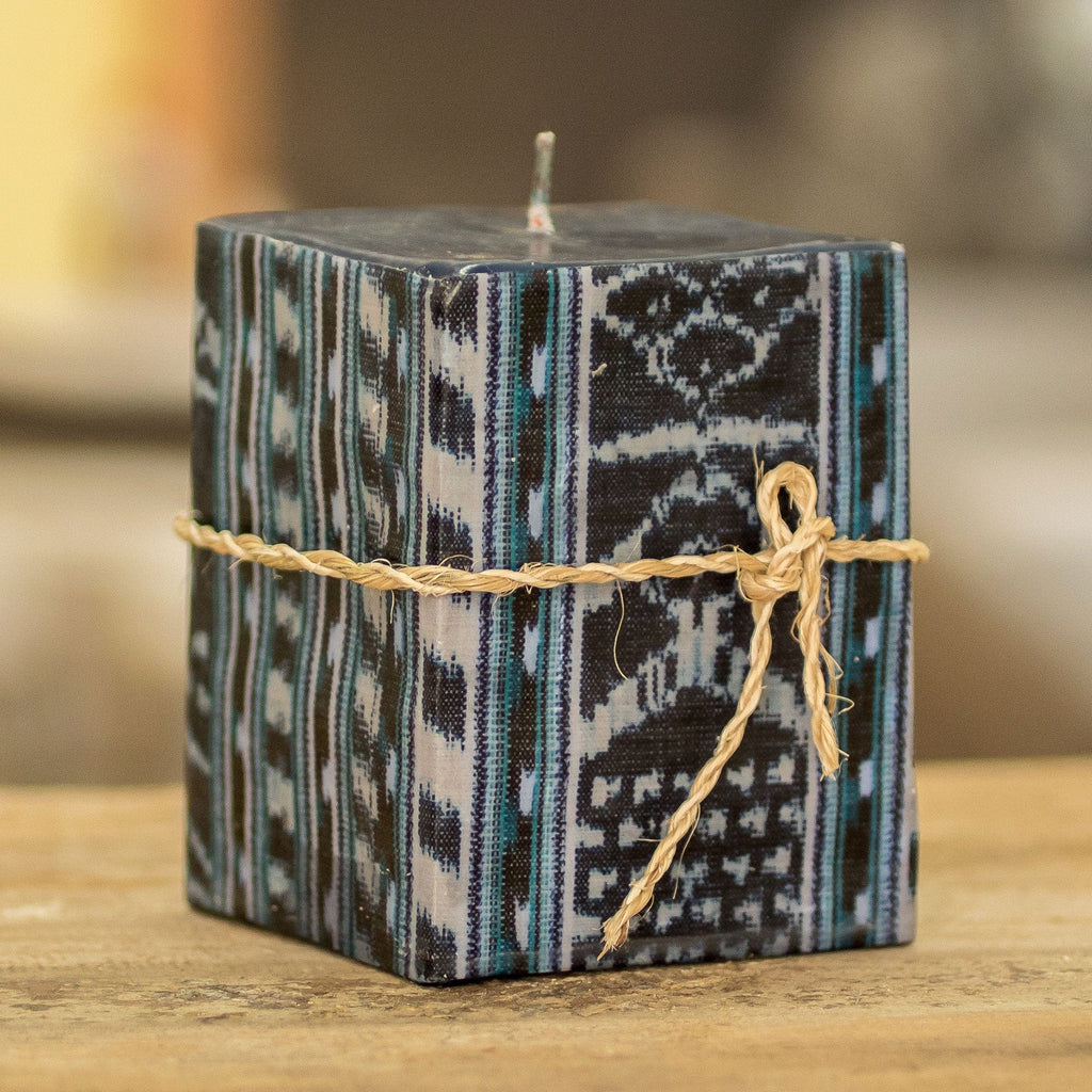 Square Candle with Textile Motifs Handmade in Guatemala - Semuc Champey Motifs
