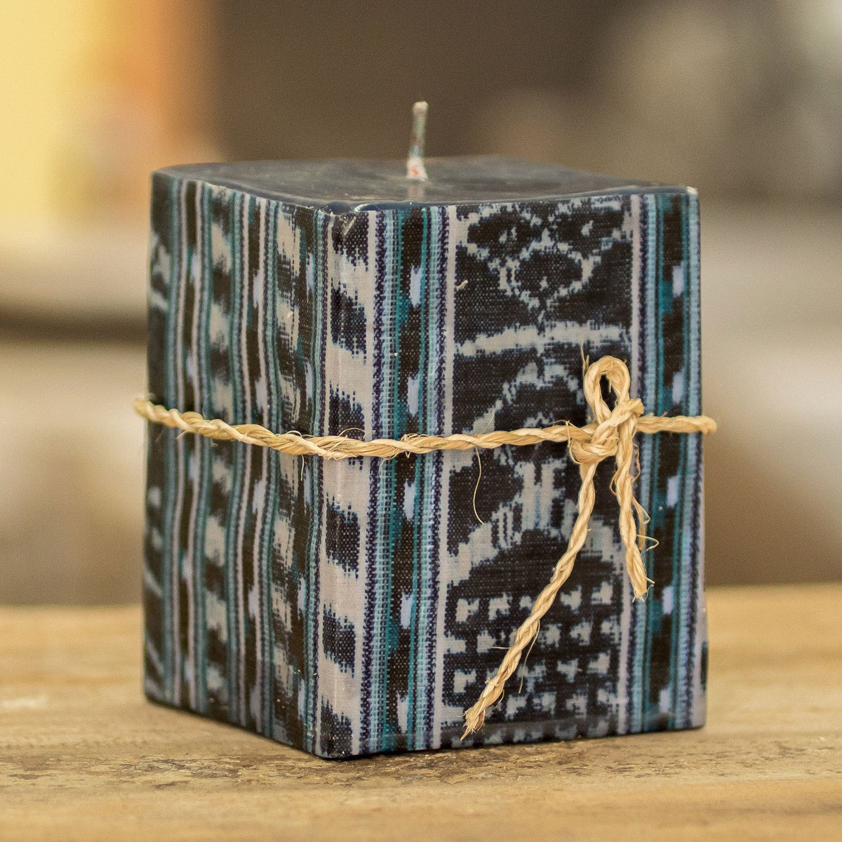 Square Candle with Textile Motifs Handmade in Guatemala - Semuc Champey Motifs
