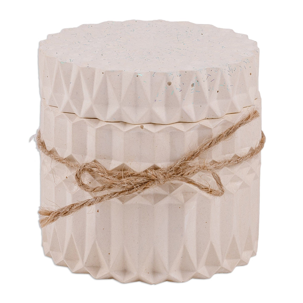Handmade White Plaster and Soy Wax Candle with Blue Sparkles - Scents of Divinity