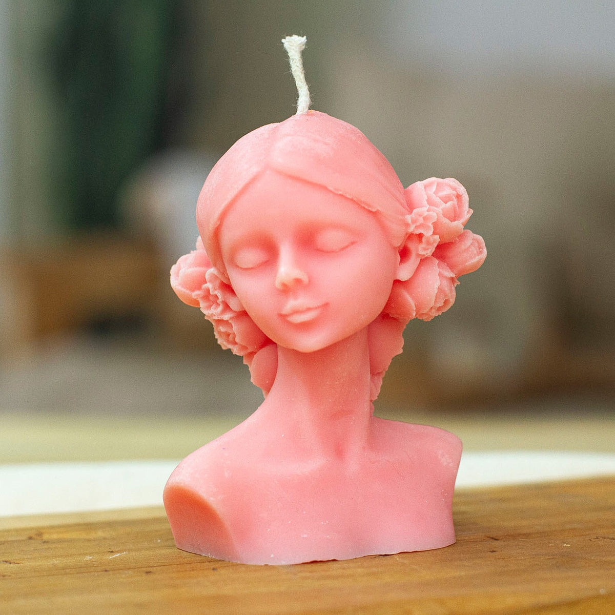 Handcrafted Classic Muse-Shaped Wax Candle in Blush Pink - Burning Muse in Blush