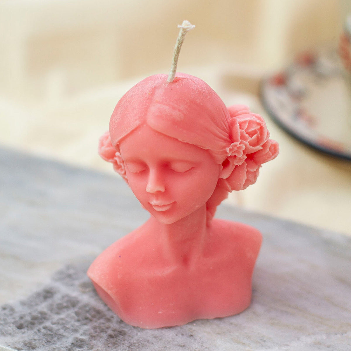 Handcrafted Classic Muse-Shaped Wax Candle in Blush Pink - Burning Muse in Blush