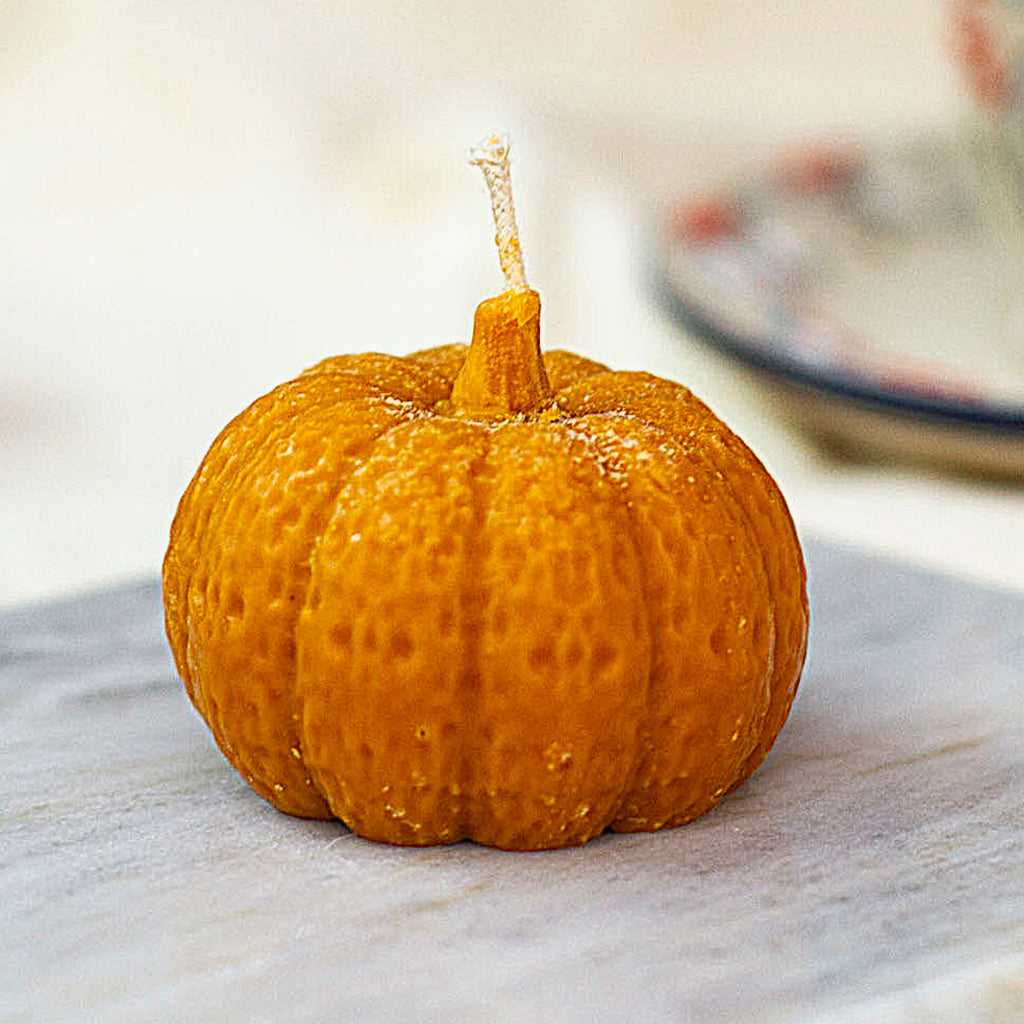 Handcrafted Pumpkin-Shaped Orange Wax Candle from Mexico - Pumpkin Illumination