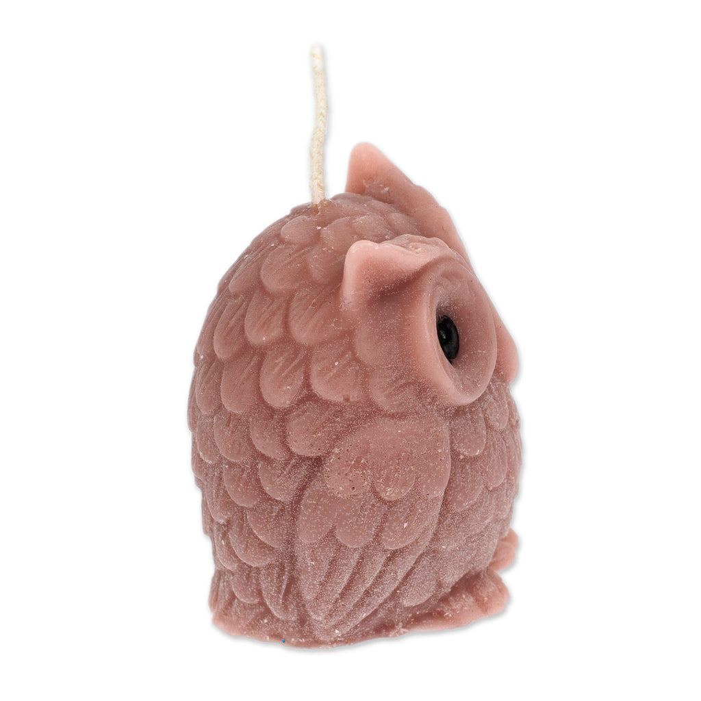 Owl-Shaped Brown Paraffin Wax Candle Handcrafted in Mexico - Sage Owl