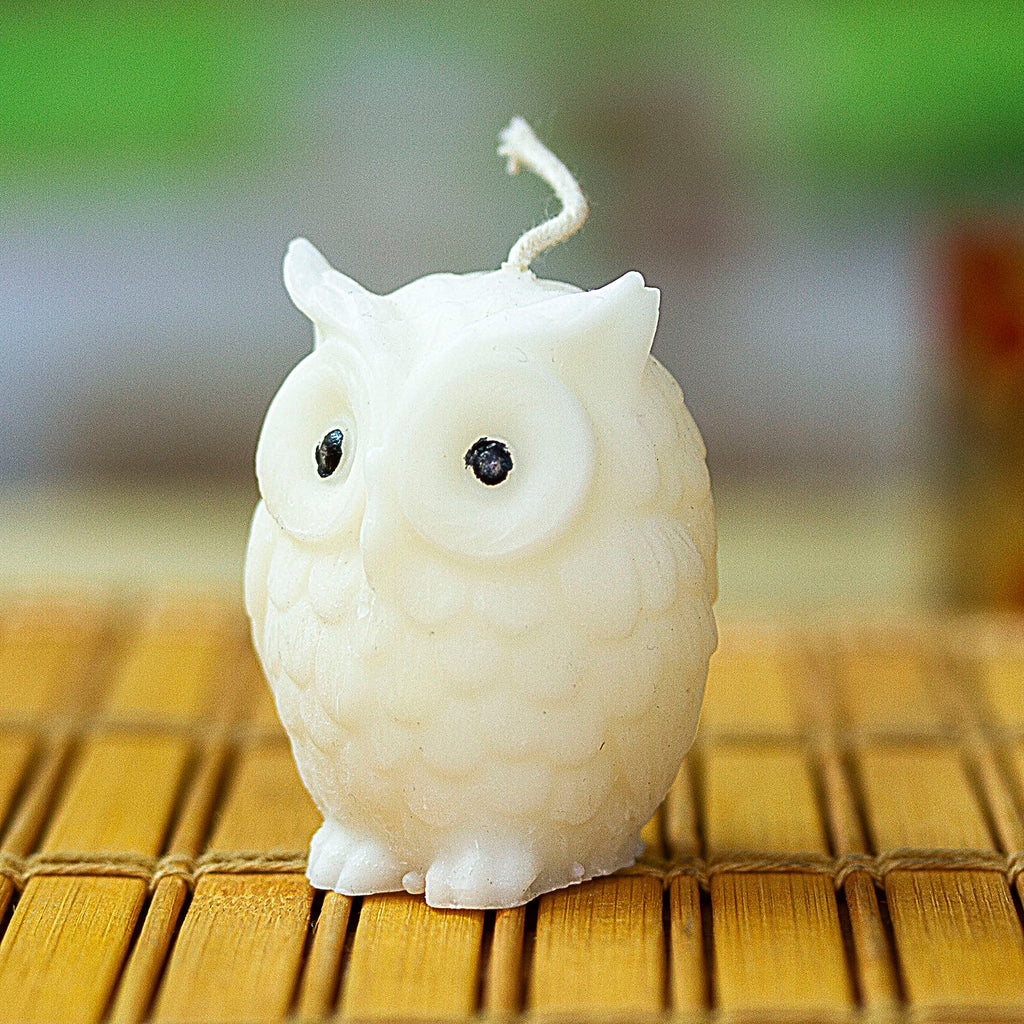 Inspirational Ivory Paraffin Wax Owl Candle Made in Mexico - Heavenly Owl